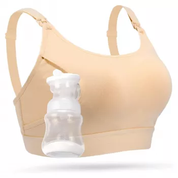 Sujetador de lactancia manos libres Momcozy YN08 (XXL) – beige, talla XXL, compatible con sacaleches Momcozy