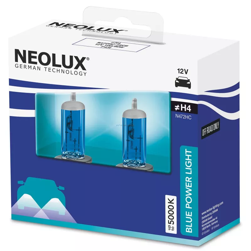 Lámpara halógena Neolux H4 Blue Power Light pack de 2 — 12V, 100/90W