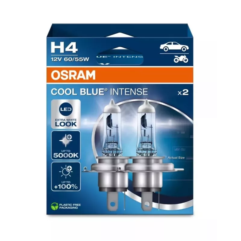 Osram H4 Cool Blue Intense Next Gen pack de 2 | lámpara halógena | 12V, 60/55W