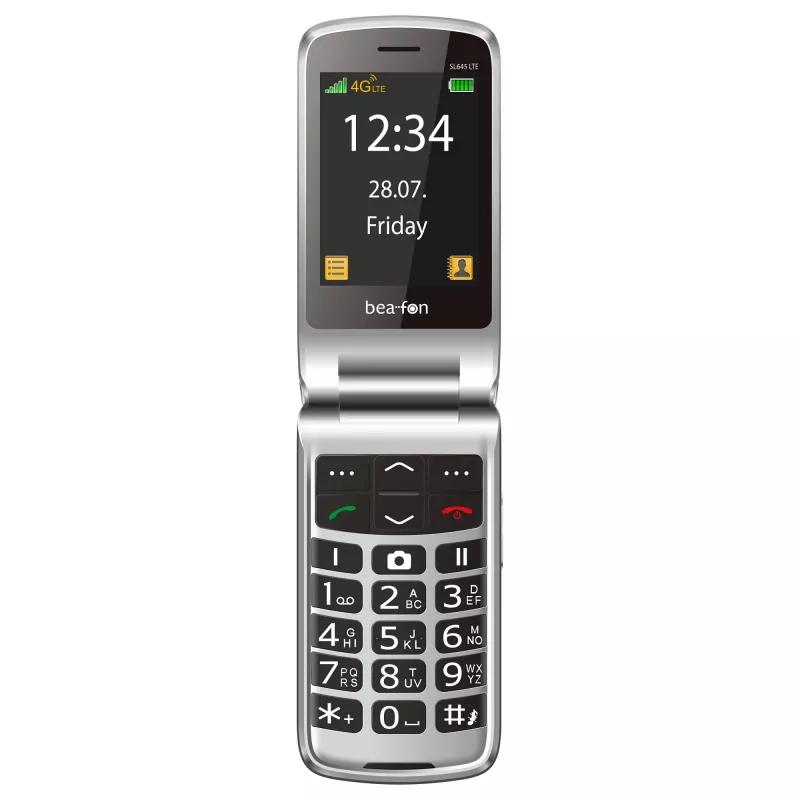 Teléfono móvil plegable de teclas grandes Beafon SL645 LTE 4G para mayores negro-plata 2,8