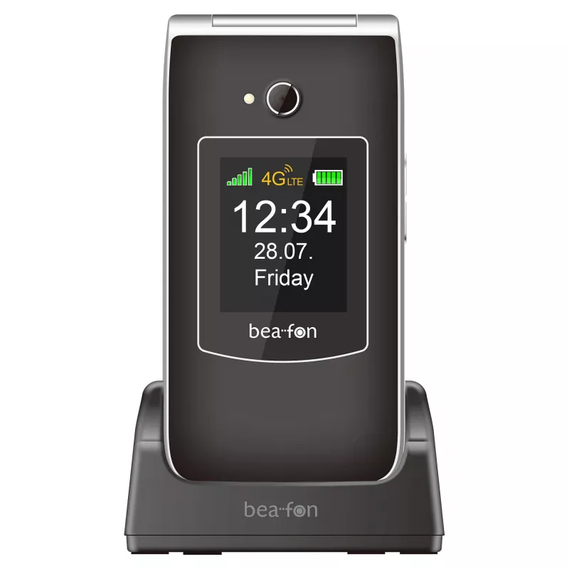 Teléfono móvil plegable de teclas grandes Beafon SL645 LTE 4G para mayores negro-plata 2,8