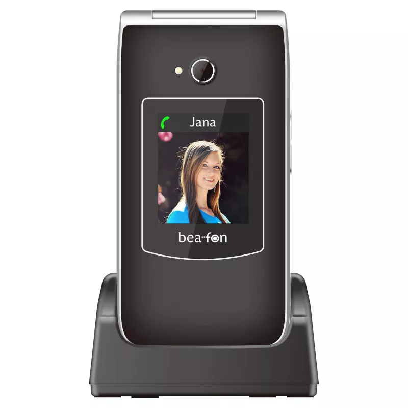 Teléfono móvil plegable de teclas grandes Beafon SL645 LTE 4G para mayores negro-plata 2,8