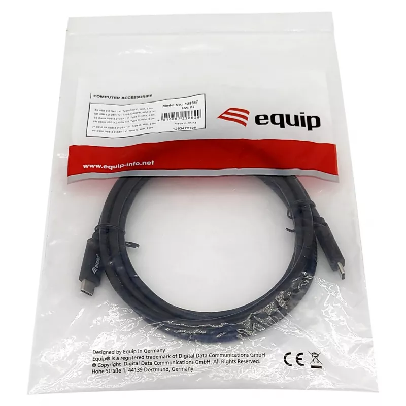 Cable USB-C a USB-C EQUIP 128348, USB 3.2 Gen 1 (5 Gbit/s), PD 60 W, 0,5 m, negro