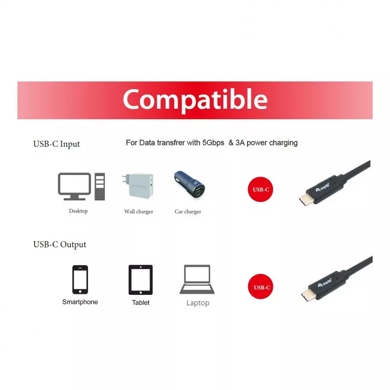 Cable USB-C a USB-C EQUIP 128348, USB 3.2 Gen 1 (5 Gbit/s), PD 60 W, 0,5 m, negro