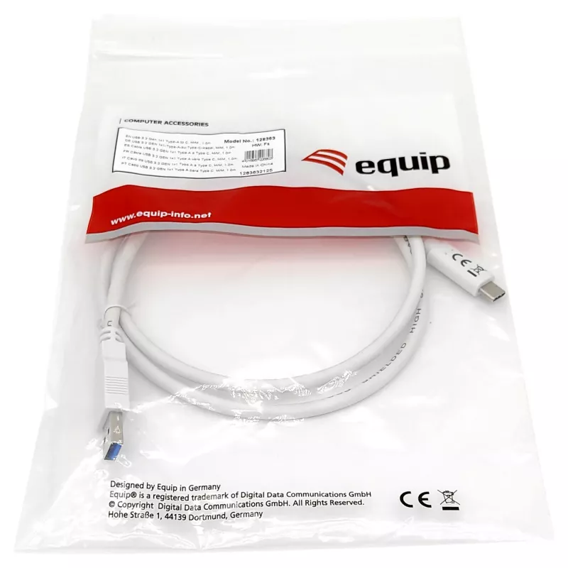 Cable USB 3.2 Gen 1 C a A EQUIP 0,5 m 5 Gbit/s blanco (USB-C a USB-A, contactos niquelados)