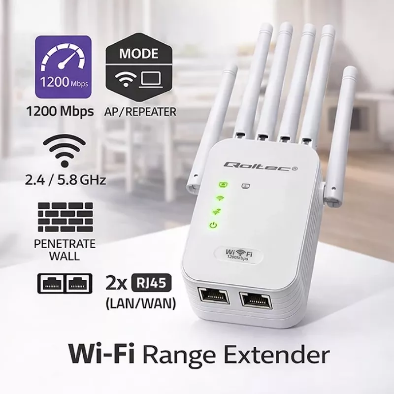 Amplificador de señal Wi‑Fi QOLTEC AC1200 – amplificador de señal dual band QOLTEC AC1200