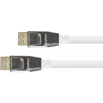 Cable de conexión DisplayPort 1.2, 4K / UHD @60Hz, conector macho de metal, contactos dorados, OFC, trenza de nailon blanco, 10m, PYTHON® Series (GC-M0200)