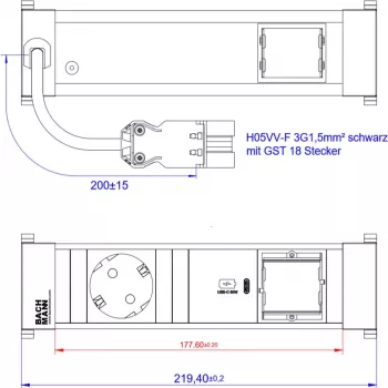 Bachmann 916.505 Power Frame Regleta pequeña, 1x Schuko, 1x USB-C 30 W, 0,2 m