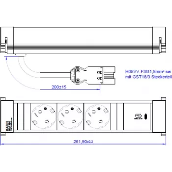 Bachmann 916.506 Power Frame M Regleta, 3x Schuko, 1x USB-C 30 W, 0,2 m