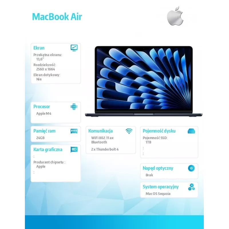 Portátil Apple Macbook Air M4 13,6 pulgadas 24GB 1TB Mac OS