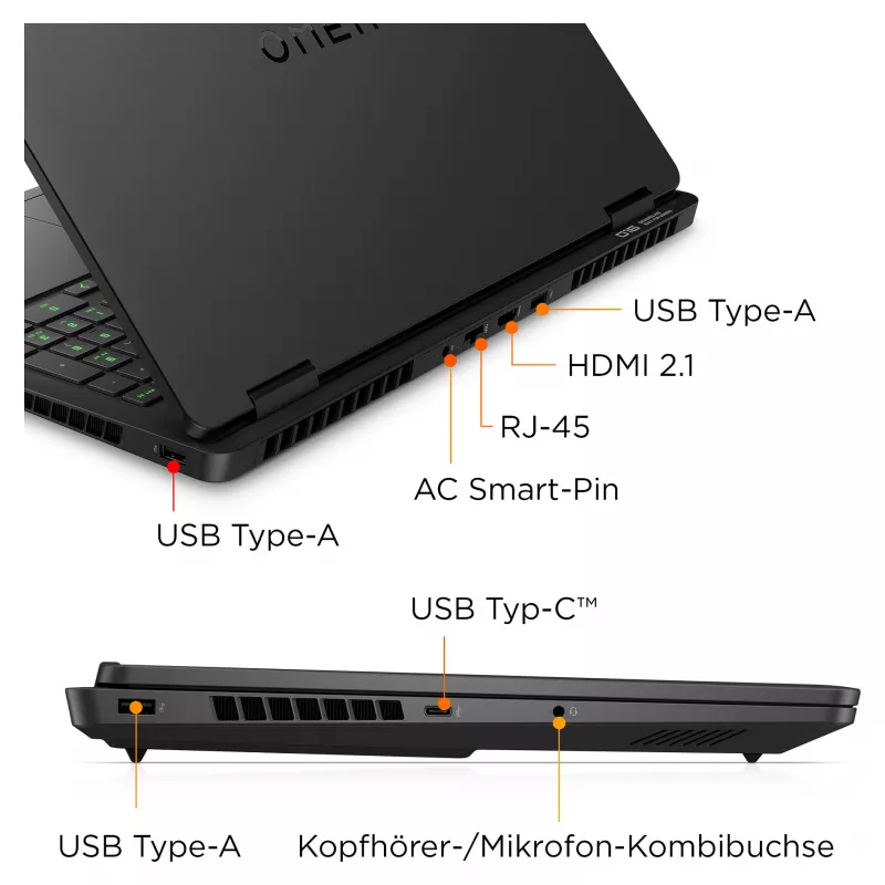 Portátil gaming HP OMEN 16-am0495ng 16 WQXGA IPS i9-14900HX 32GB/1TB RTX 5070 Win11 - Distribución de teclado posiblemente alemán