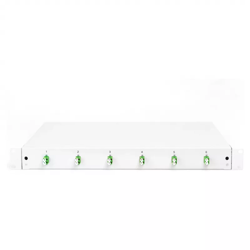 Caja de empalme de fibra óptica DIGITUS DN-96330/9APC 1U, equipada con 6x LC-APC DX, OS2, polímero/acero, gris claro