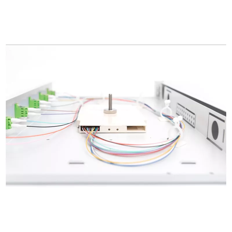 Caja de empalme de fibra óptica DIGITUS DN-96330/9APC 1U, equipada con 6x LC-APC DX, OS2, polímero/acero, gris claro