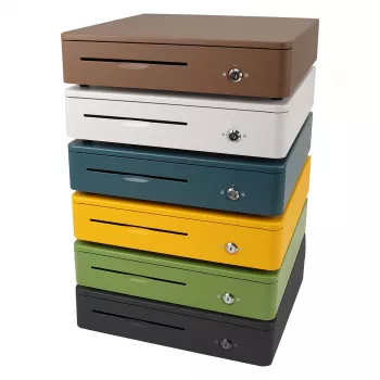 Cajón portamonedas electrónico Olympia M405, carcasa de metal, amarillo, 405×400×102 mm, 2 llaves