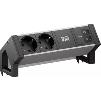 Bachmann DESK2 ALU negro regleta de conexión de mesa 2x CEE7/3 1x USB-C/C 45W negro RAL9005