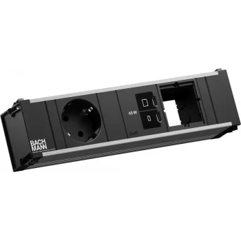 Regleta de enchufes Bachmann CONI con 1x toma CEE 7/3, 1x USB-C PD 45W, 1x conexión de red, cable de 0,2 m