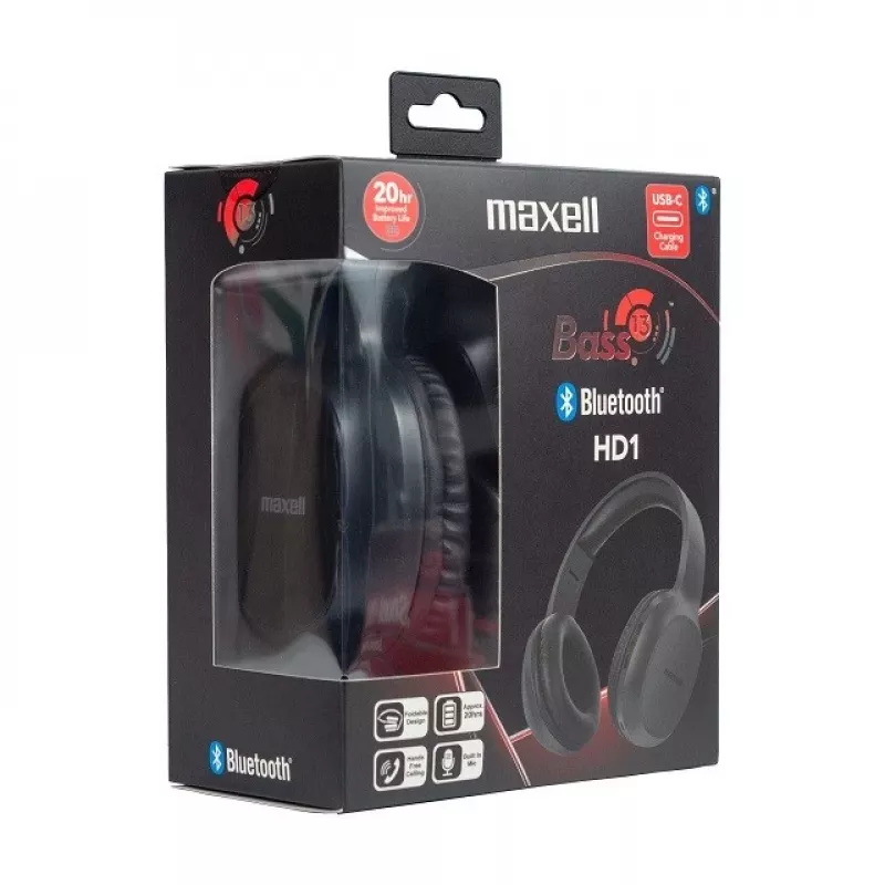 MAXELL HD1 BASS Auriculares Bluetooth con carga USB-C, sonido con graves potenciados, diseño over-ear inalámbrico