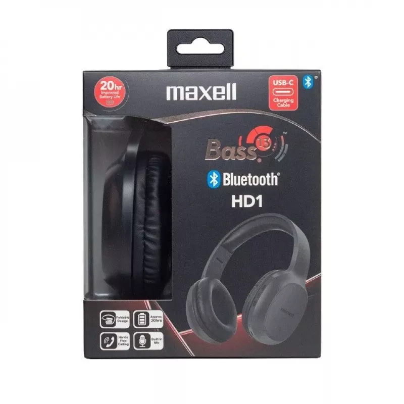 MAXELL HD1 BASS Auriculares Bluetooth con carga USB-C, sonido con graves potenciados, diseño over-ear inalámbrico