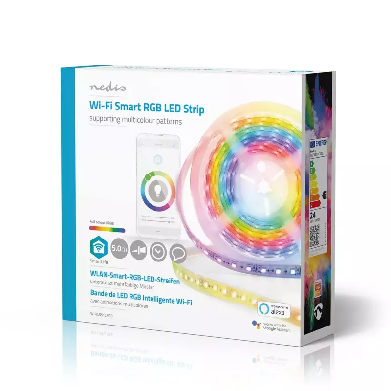 Tira de luz inteligente Nedis WIFILS51CRGB – Wi‑Fi, RGB, 24 W, cable de 1 m, 12 mm de ancho