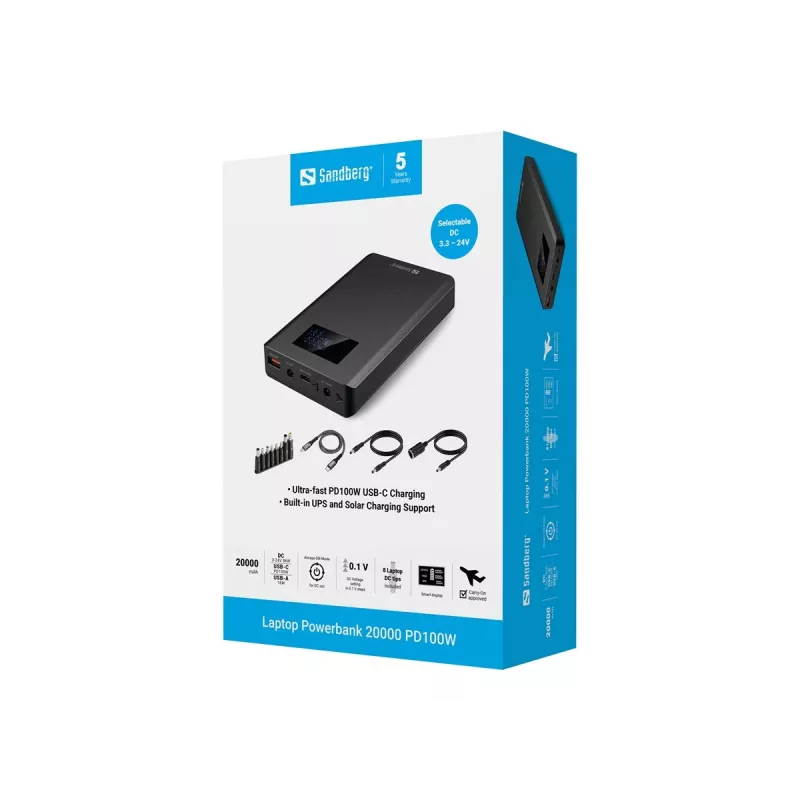 SANDBERG Batería externa para portátil 20000 PD100W