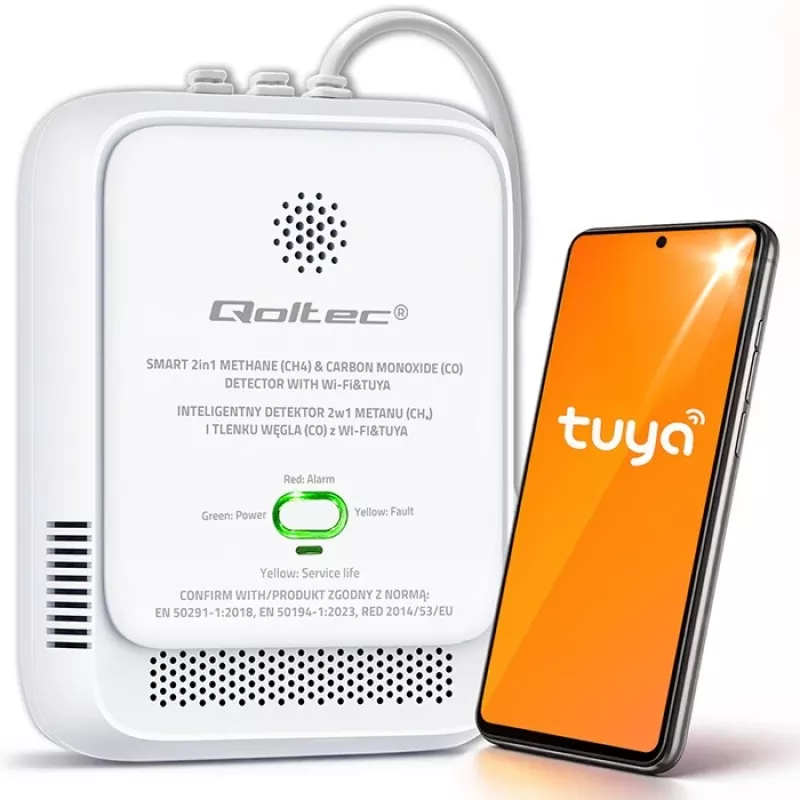Detector de fugas de gas y monóxido de carbono QOLTEC 52654 – sensor para gas natural y CO