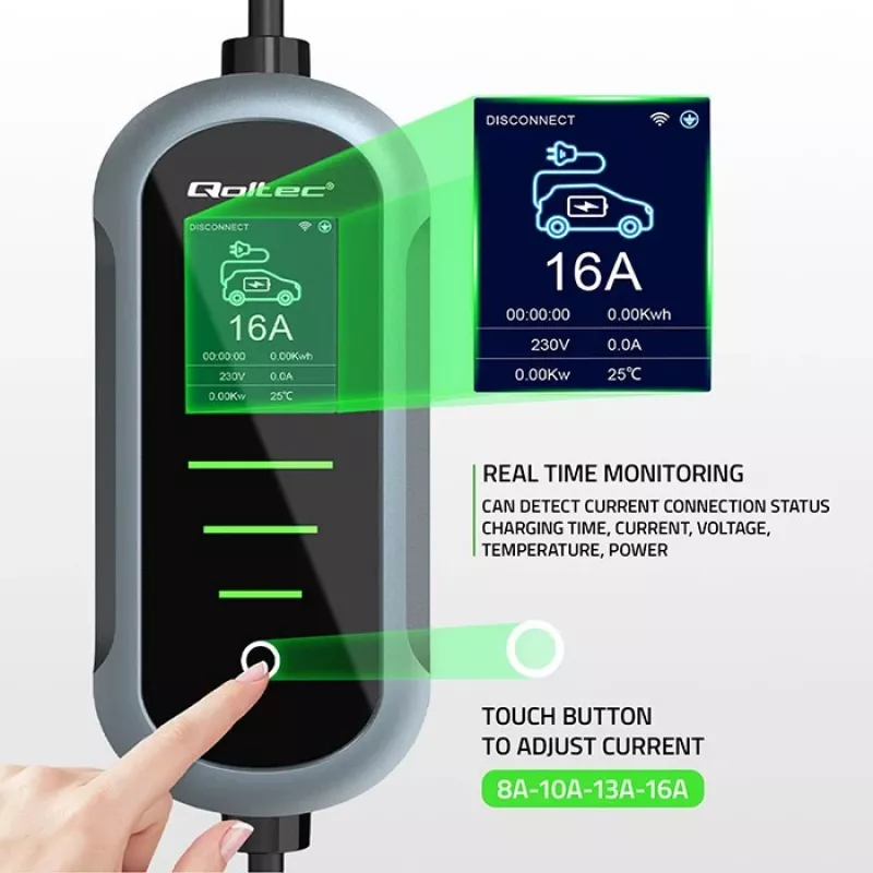 Cargador para coche eléctrico QOLTEC 11 kW 400 V CEE 16 A con WiFi