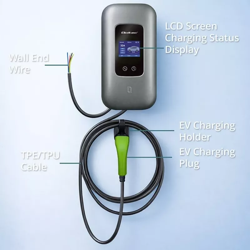 Estación de carga para VE QOLTEC trifásica 22 kW 32 A con WiFi (modelo 52723)