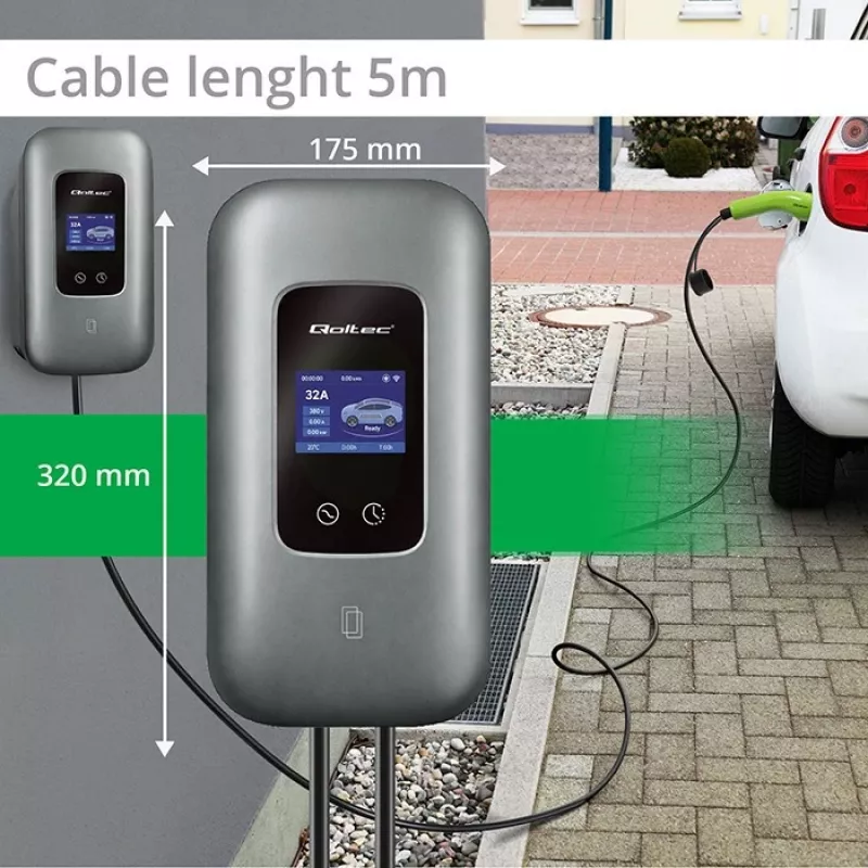 Estación de carga para VE QOLTEC trifásica 22 kW 32 A con WiFi (modelo 52723)