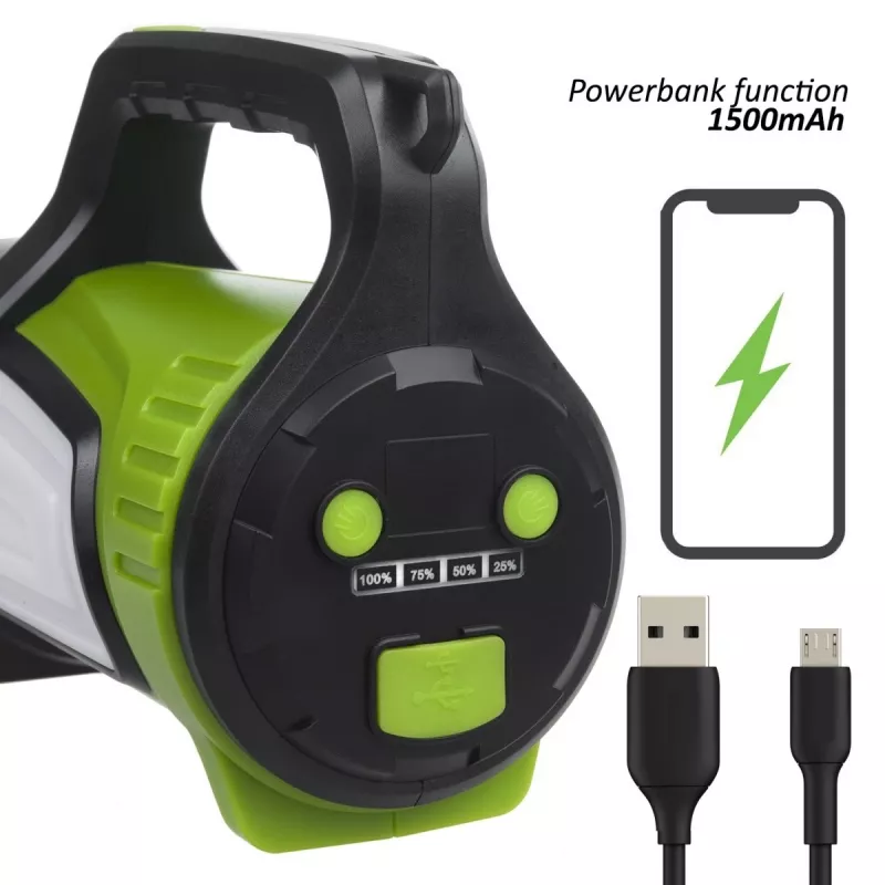 Linterna MACLEAN MCE345 LED 3 en 1 con función powerbank, 5 W XM-L-T6, blanco frío 6500K, 3×18650 3,7 V 4500 mAh