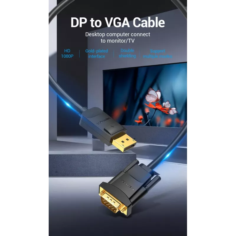 Cable DP a VGA 2M/SCHWARZ Hblbh Vention