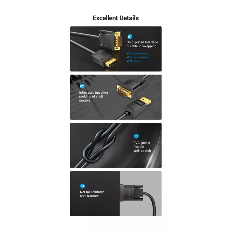 Cable DP a VGA 2M/SCHWARZ Hblbh Vention