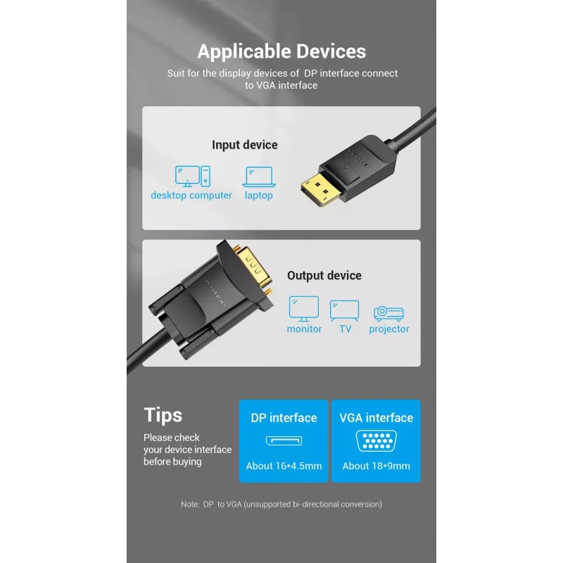 Cable DP a VGA 2M/SCHWARZ Hblbh Vention
