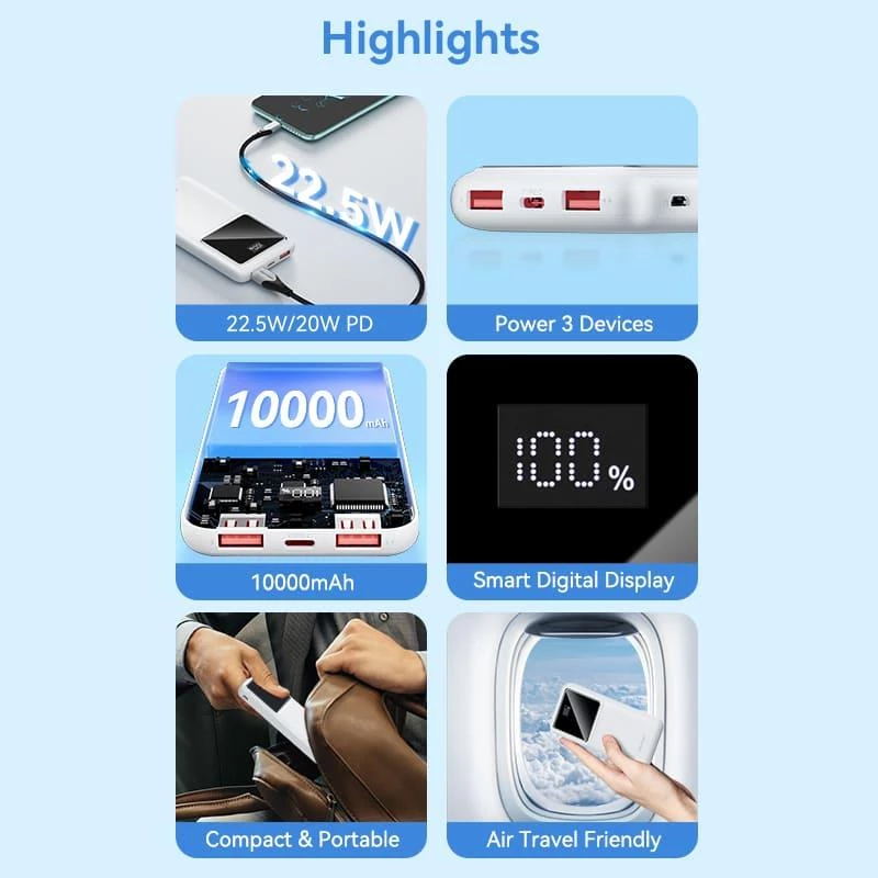 Power bank USB 10000MAH 22.5W/NEGRO FHKB0 Vention