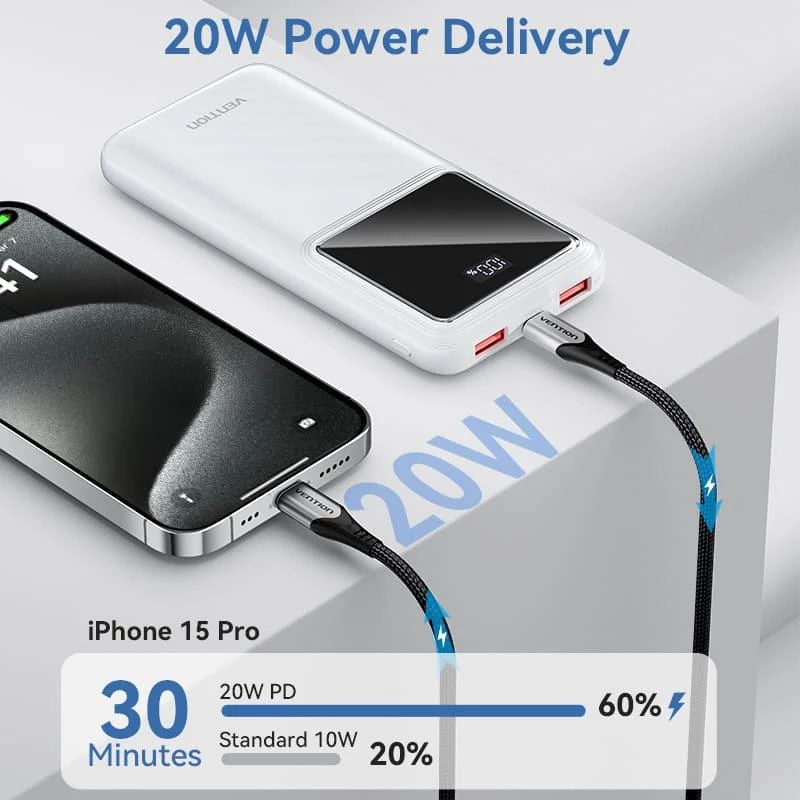 Power bank USB 10000MAH 22.5W/NEGRO FHKB0 Vention