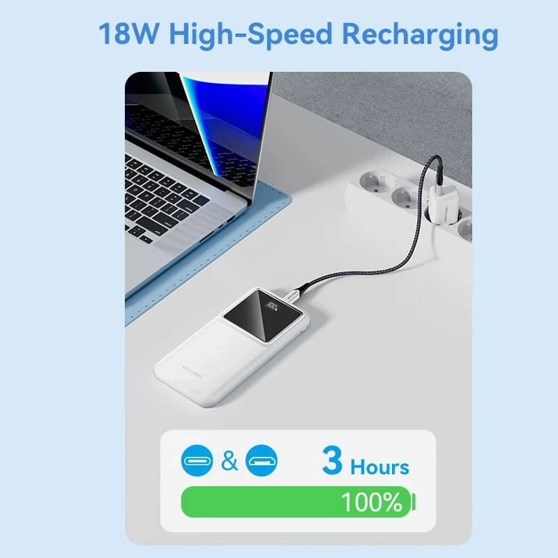 Power bank USB 10000MAH 22.5W/NEGRO FHKB0 Vention
