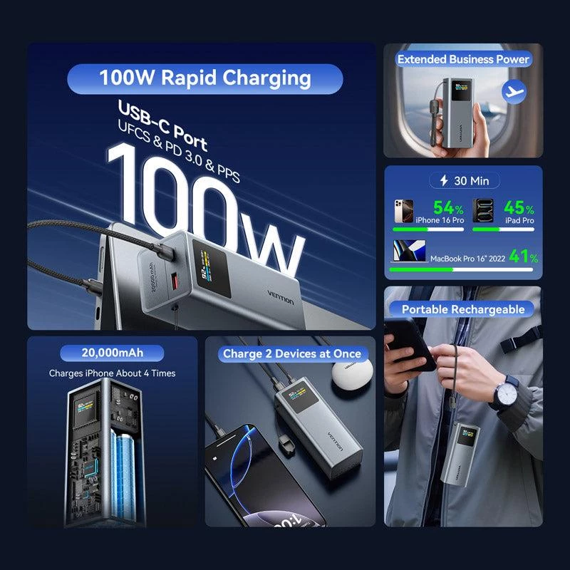 Batería externa USB 20000MAH 100W/FKCH0 Vention