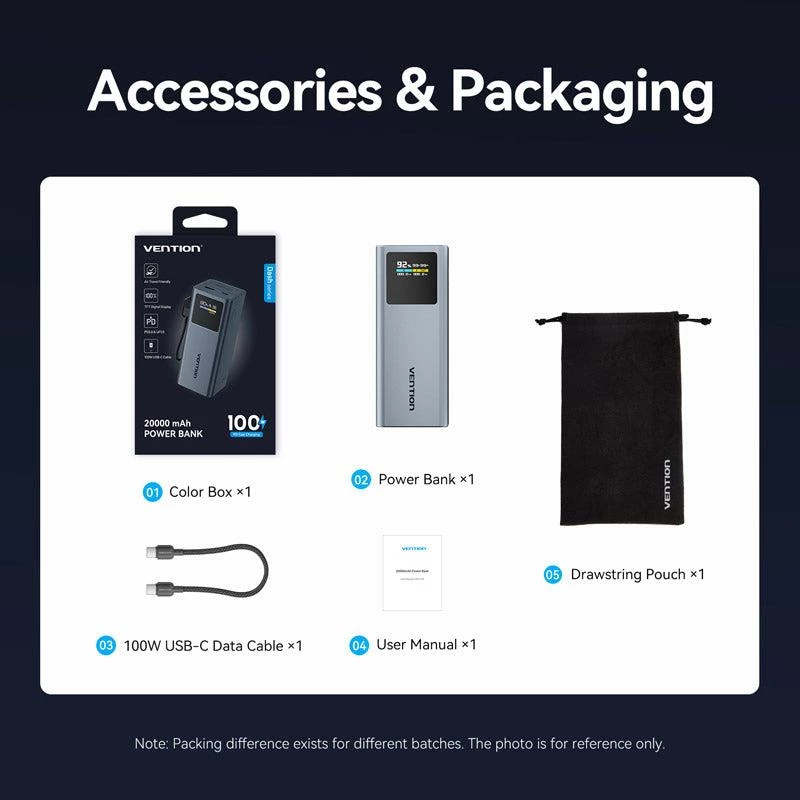 Batería externa USB 20000MAH 100W/FKCH0 Vention