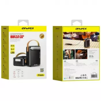 Batería externa Awei P102K 80000 mAh 22,5W PD con 2× USB-C y 3× USB-A, negro