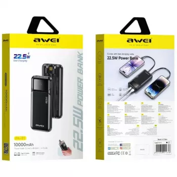 Batería externa Awei PA-91 10000mAh 22,5W PD 2xUSB-C + cable Negro