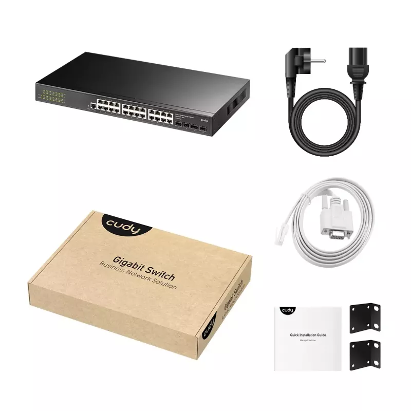 Switch Ethernet Gigabit L2 gestionado Cudy GS2008S2 con 8 puertos RJ-45 10/100/1000 y 2 SFP, montaje en rack 1U, Negro