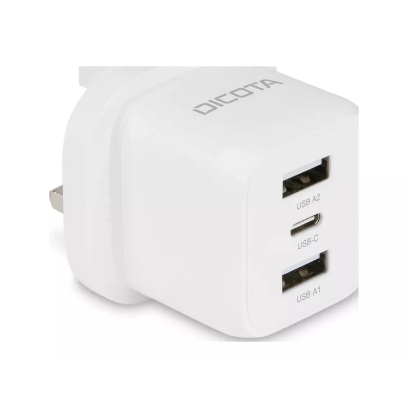Fuente de alimentación Dicota - compacta, portátil - 32 vatios - 3 A - 3 puertos de salida (USB-C, 2 x USB)