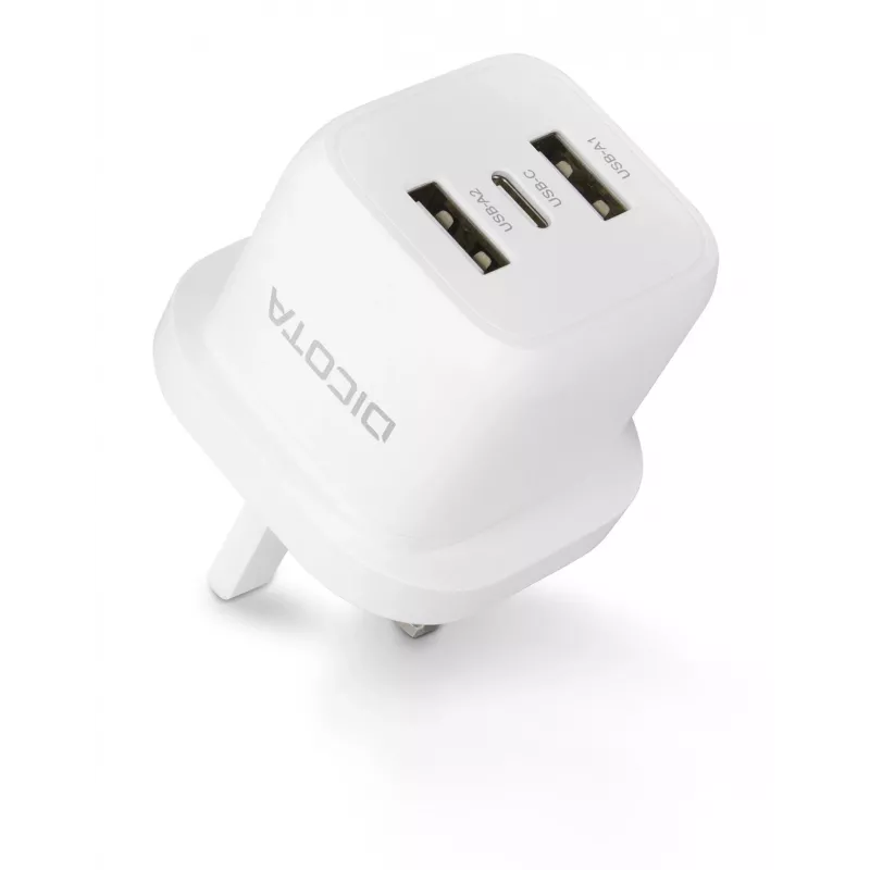 Fuente de alimentación Dicota - compacta, portátil - 32 vatios - 3 A - 3 puertos de salida (USB-C, 2 x USB)