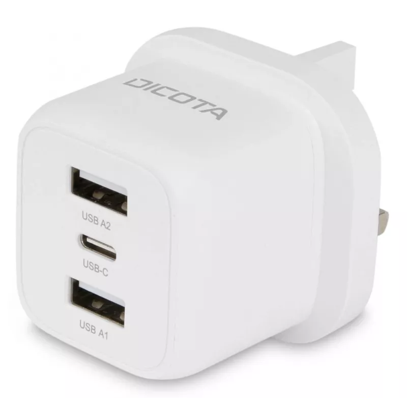 Fuente de alimentación Dicota - compacta, portátil - 32 vatios - 3 A - 3 puertos de salida (USB-C, 2 x USB)