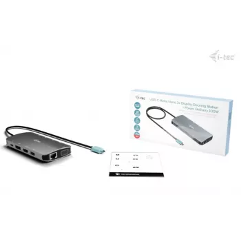 Docking station ITEC i-tec USB-C Metal Nano 3x Display (DP, HDMI, VGA) con Power Delivery 100 W, 4x USB-A, Gigabit Ethernet