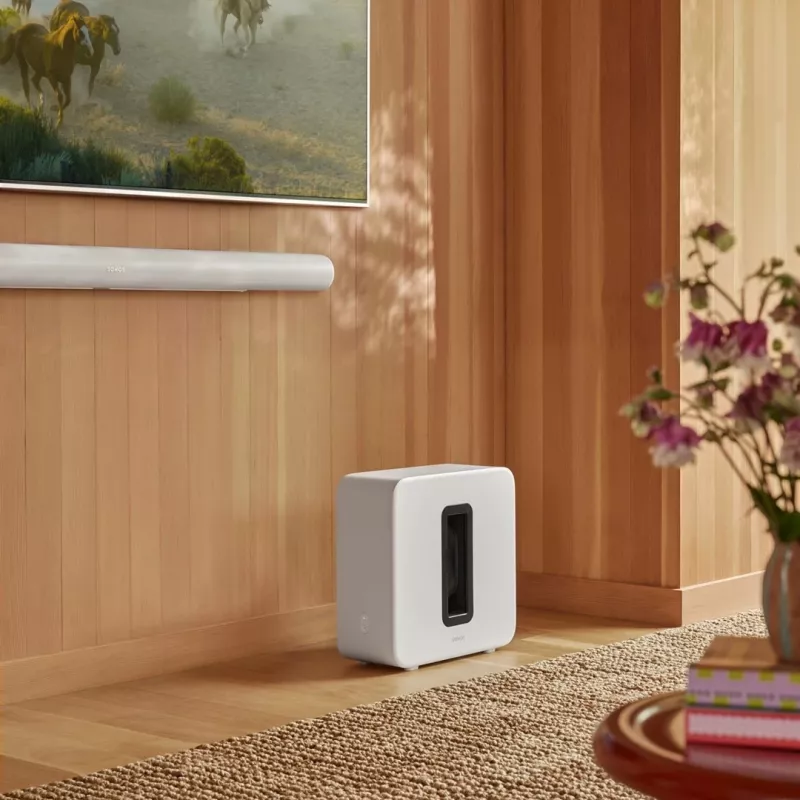 Subwoofer activo Sonos Sub 4 – amplificador clase D, AC 110–240 V, 40,2 × 15,8 × 38,9 cm, negro o blanco