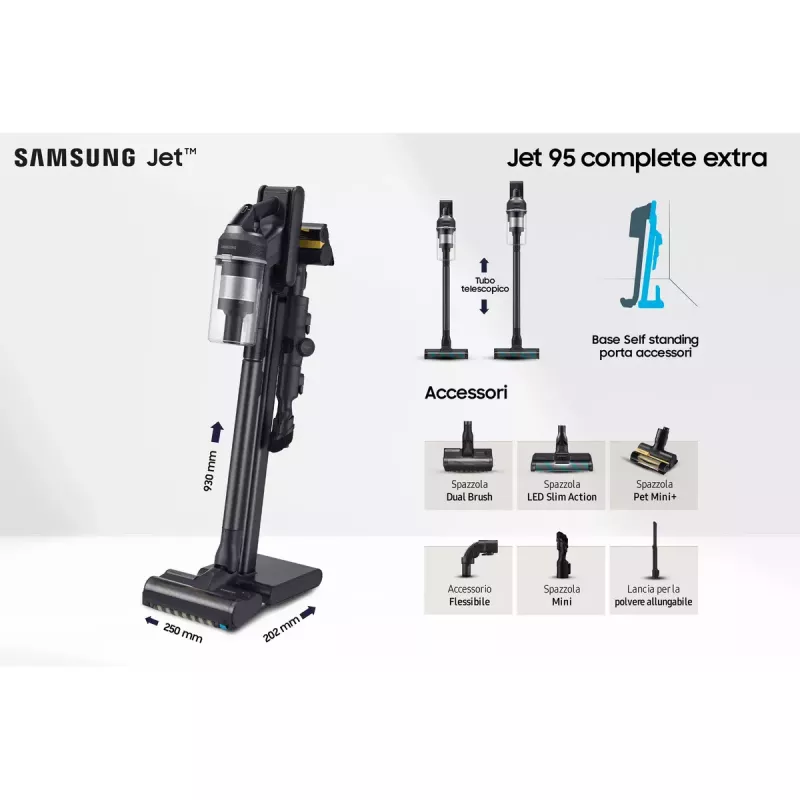Aspirador de escoba Samsung VS20C9554TK — batería de litio, 580 W, sin bolsa 0,8 l, ciclónico, negro