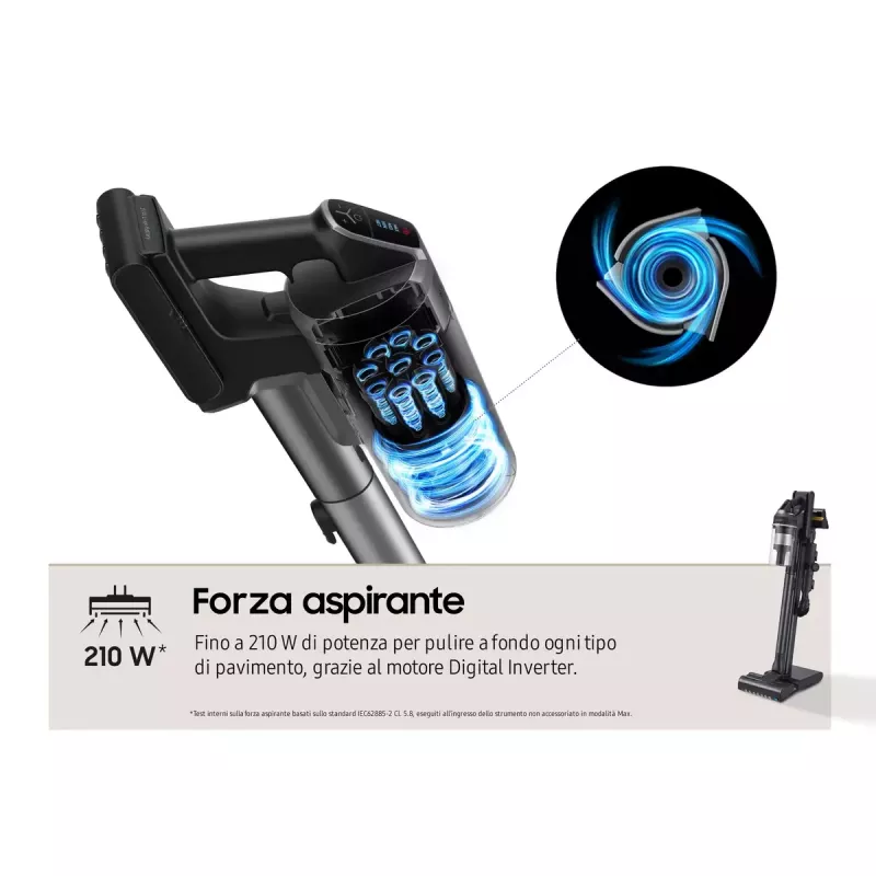 Aspirador de escoba Samsung VS20C9554TK — batería de litio, 580 W, sin bolsa 0,8 l, ciclónico, negro