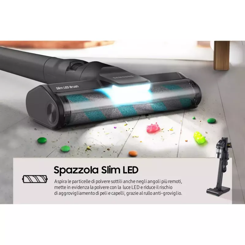 Aspirador de escoba Samsung VS20C9554TK — batería de litio, 580 W, sin bolsa 0,8 l, ciclónico, negro