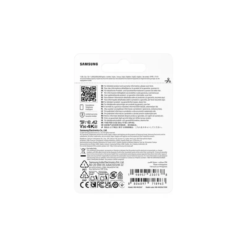 Tarjeta de memoria MB-MH256T/WW T9 microSD 256GB