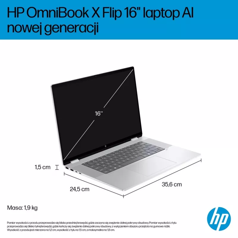 Portátil 2 en 1 HP OmniBook X Flip NG AI 16-as0003nw, pantalla táctil OLED 3K de 16 inch, 32GB RAM, 1TB SSD, Windows 11 Home, Ultra 7 258V, Glacier Silver